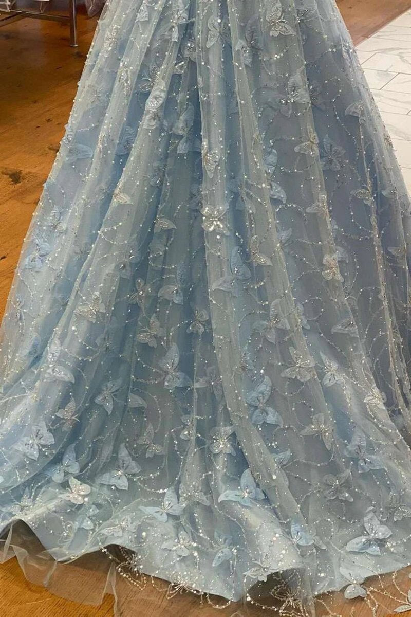 A-line Off the Shoulder Satin Lace Prom Dresses