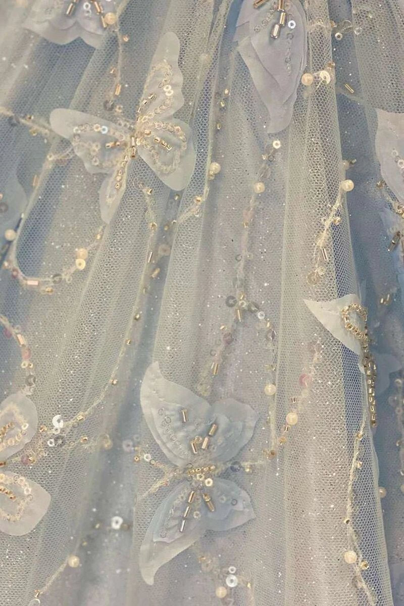 A-line Off the Shoulder Satin Lace Prom Dresses