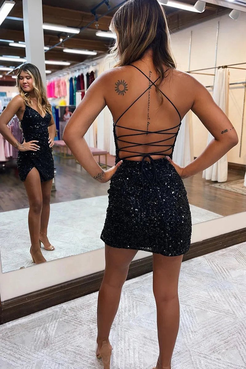 Bodycon V-Neck Sequined Homecoming Dresses