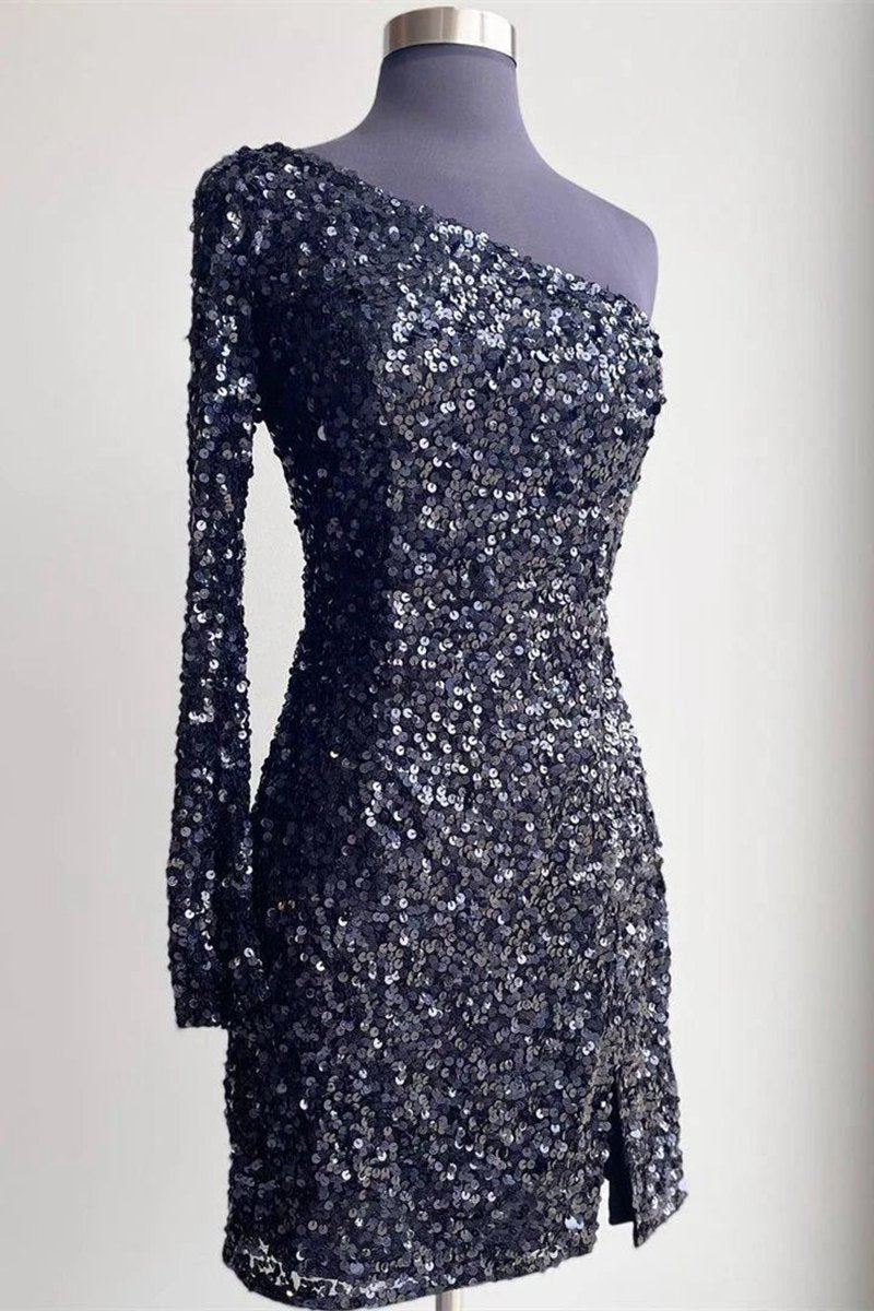 Bodycon One-Shoulder Sequins Homecoming Dresses
