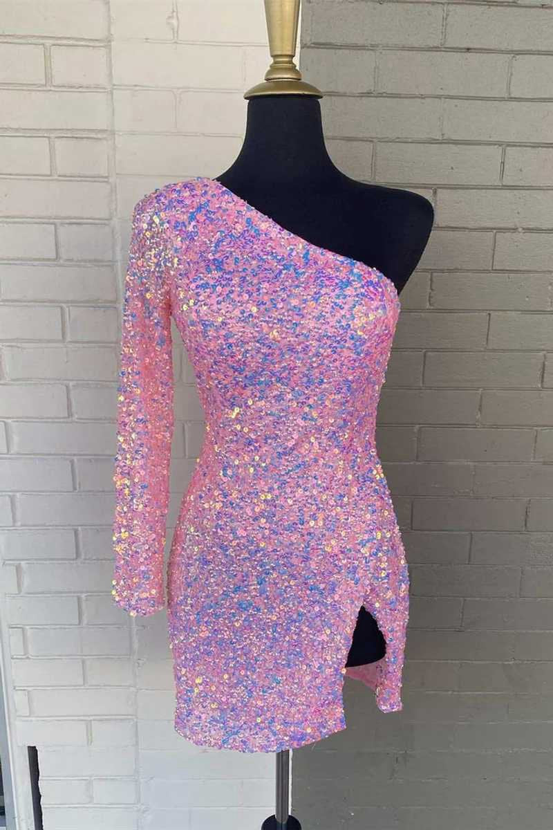 Bodycon One-Shoulder Sequins Homecoming Dresses