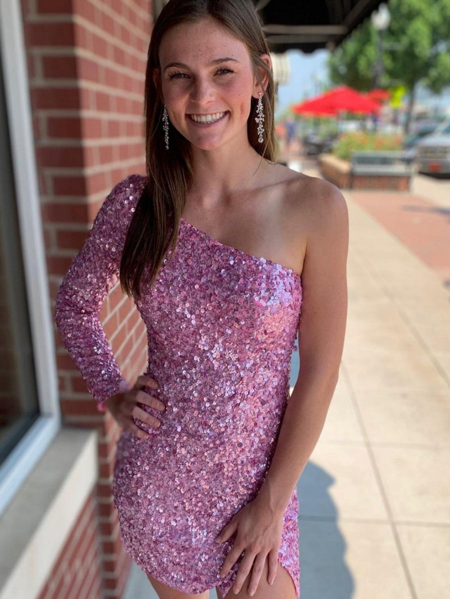 Bodycon One-Shoulder Sequins Homecoming Dresses