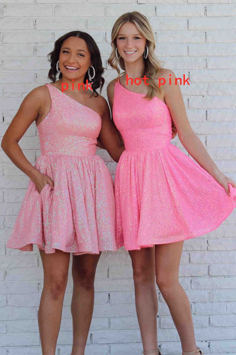 A-line One Shoulder Sequins Homecoming Dresses