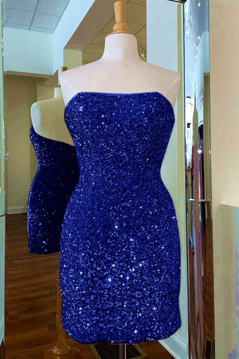 Fitted Strapless Sequined Mini Homecoming Dresses