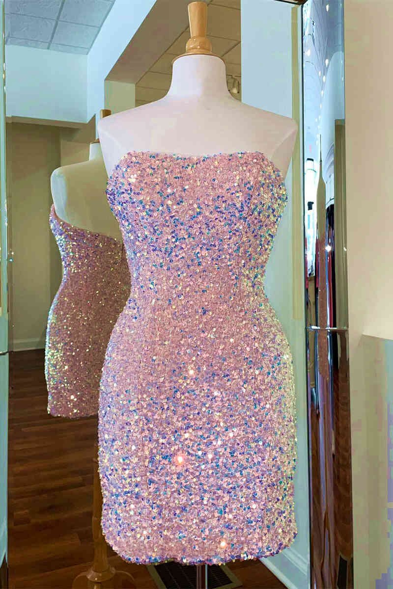 Fitted Strapless Sequined Mini Homecoming Dresses