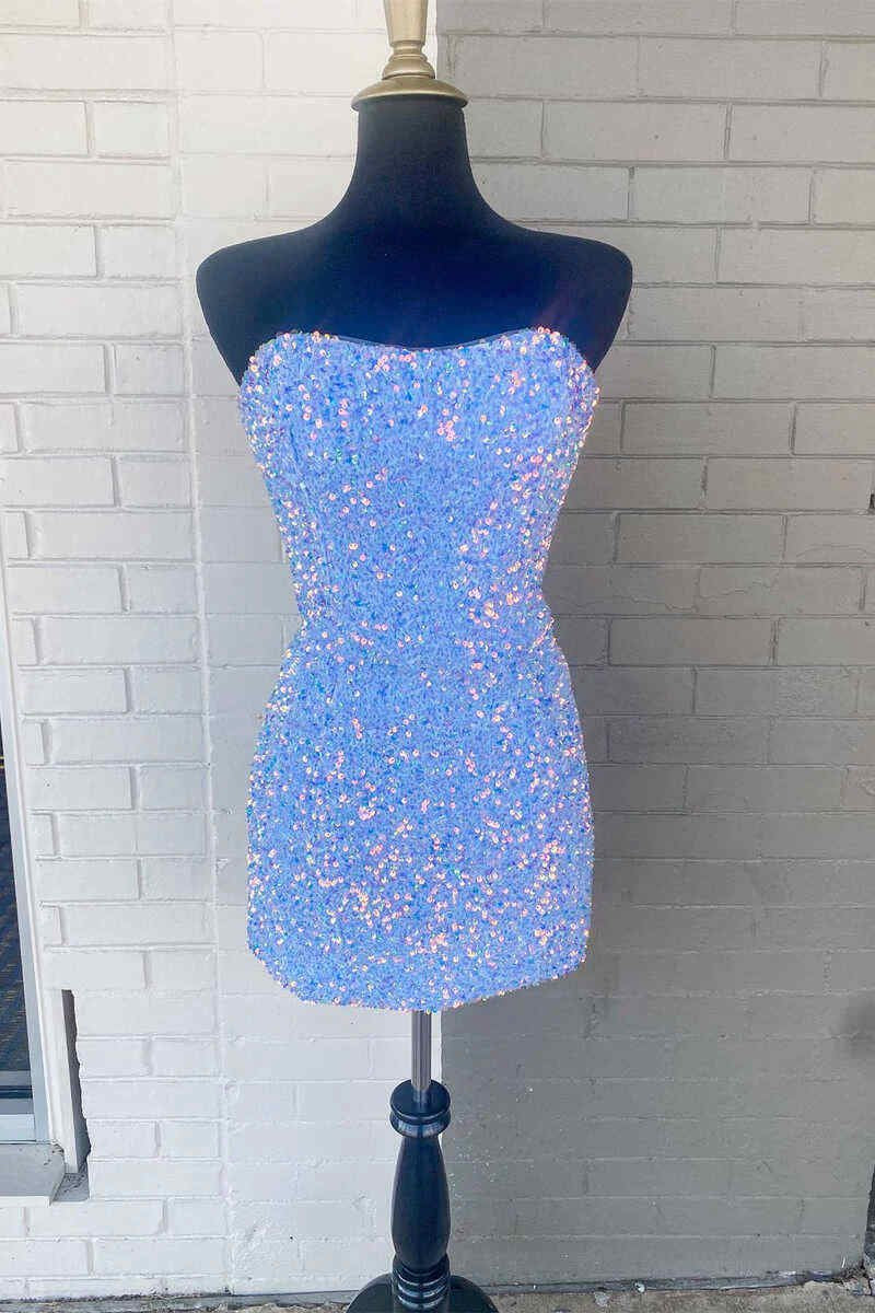 Fitted Strapless Sequined Mini Homecoming Dresses