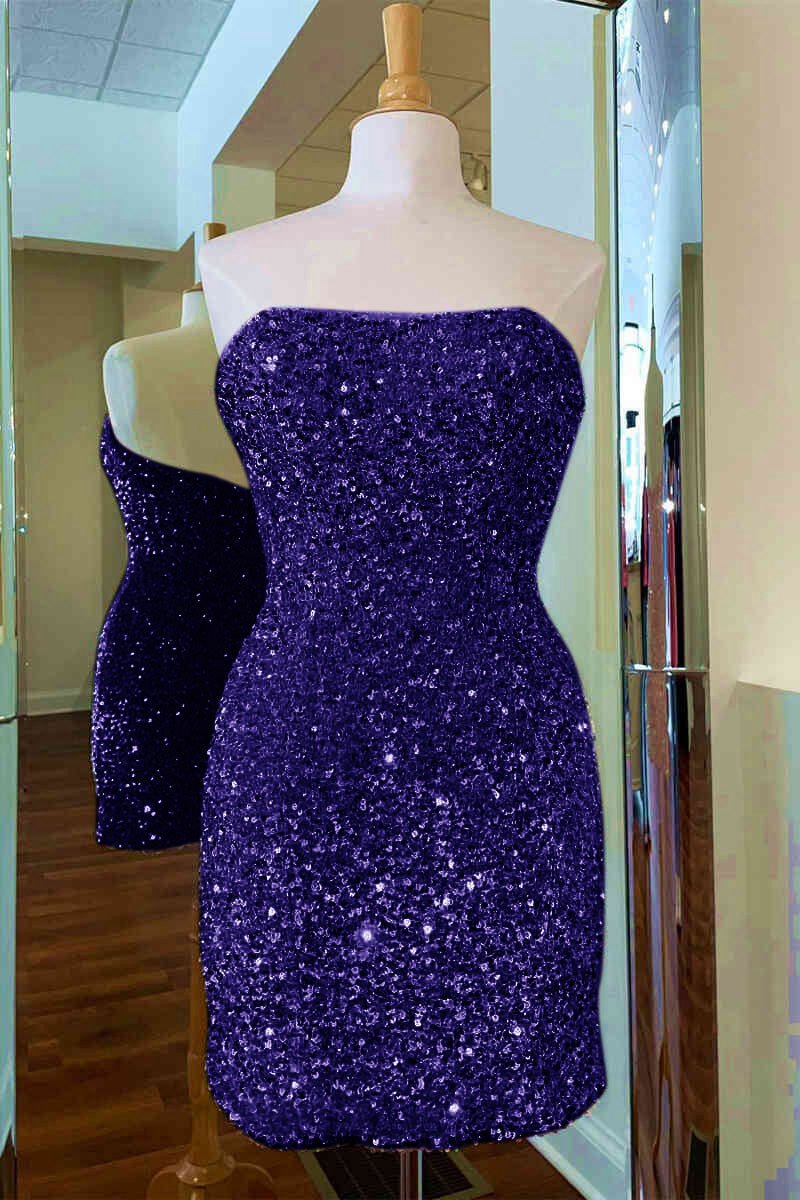 Fitted Strapless Sequined Mini Homecoming Dresses