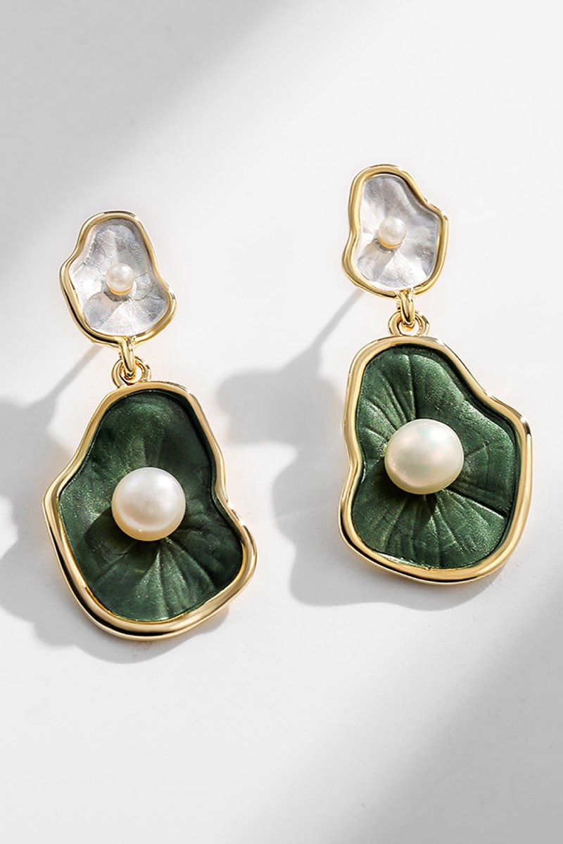 Lotus Leaf Pearl Earrings