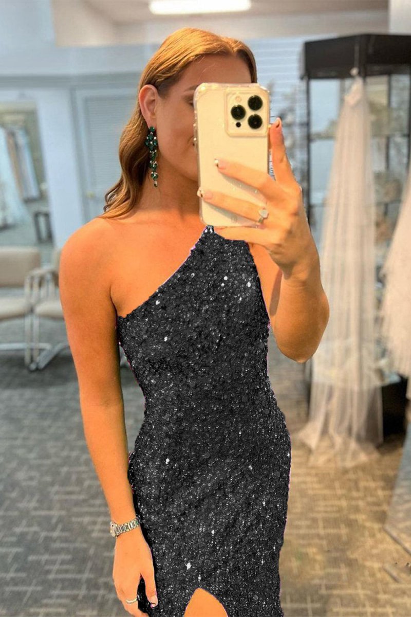 Glitter Sequins Long Prom Dresses with Slit