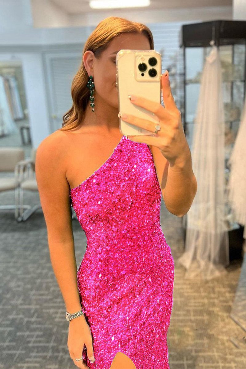 Glitter Sequins Long Prom Dresses with Slit