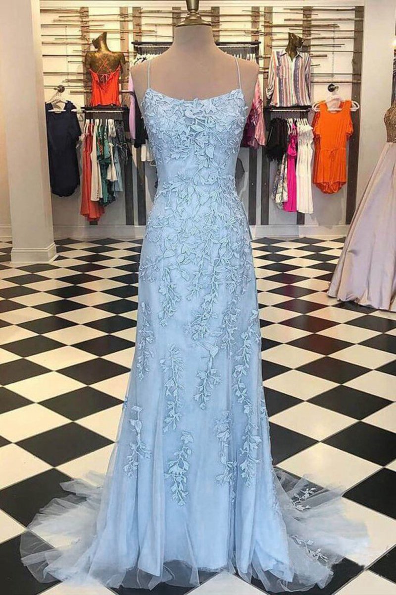 Mermaid Spaghetti Straps Lace Prom Dresses