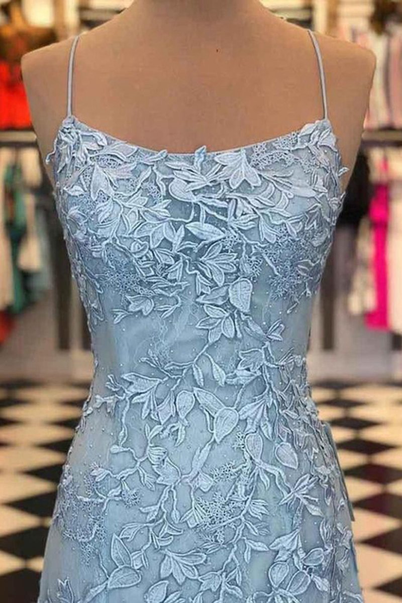 Mermaid Spaghetti Straps Lace Prom Dresses