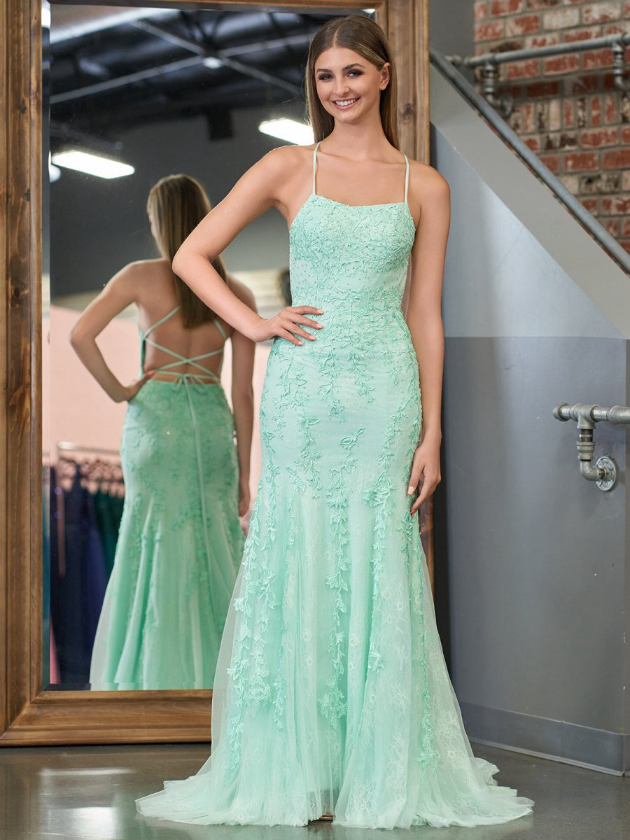 Mermaid Spaghetti Straps Lace Prom Dresses