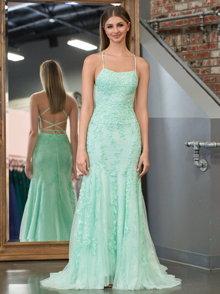 Mermaid Spaghetti Straps Lace Prom Dresses
