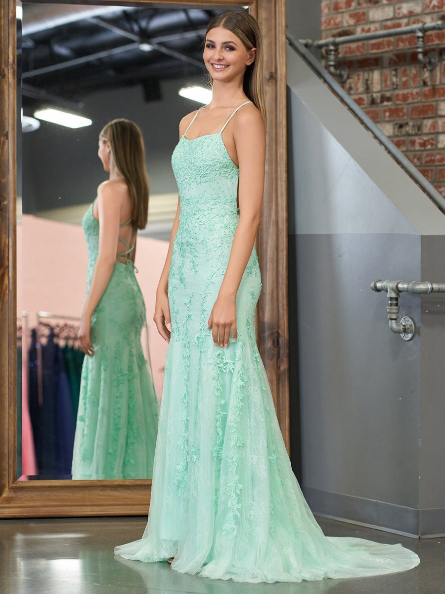 Mermaid Spaghetti Straps Lace Prom Dresses