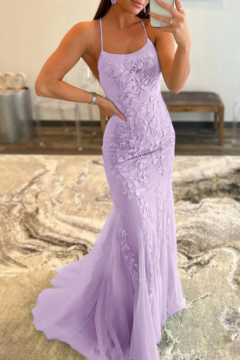 Mermaid Spaghetti Straps Lace Prom Dresses