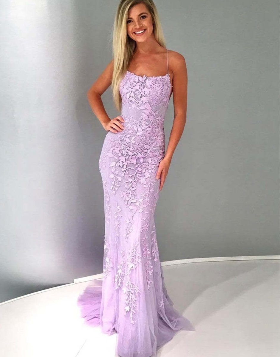 Mermaid Spaghetti Straps Lace Prom Dresses