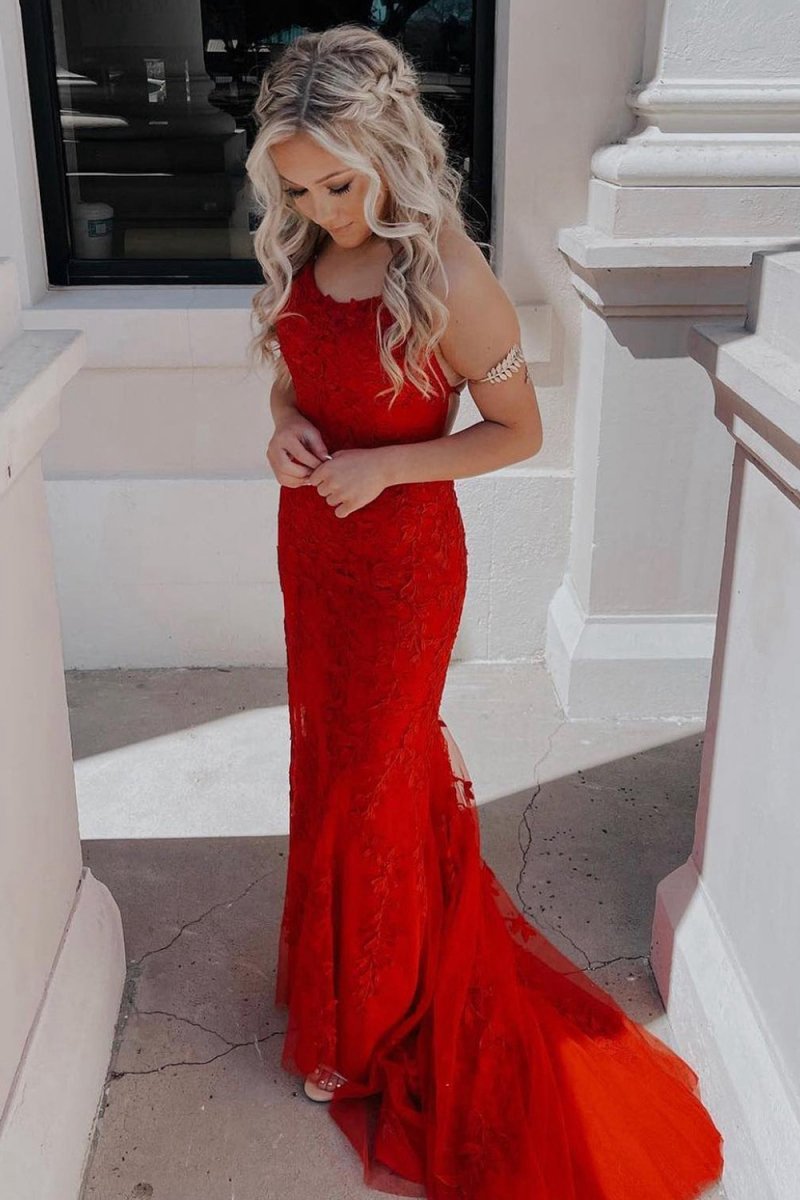 Mermaid Spaghetti Straps Lace Prom Dresses
