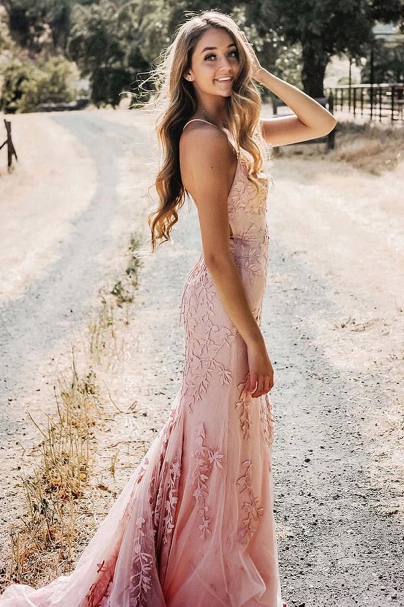 Mermaid Spaghetti Straps Lace Prom Dresses