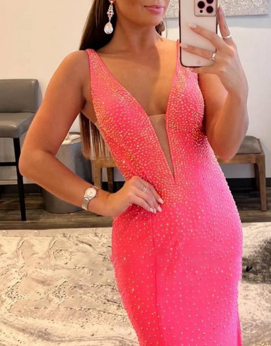 Mermaid V-neck Beaded Mermaid Prom Dresses