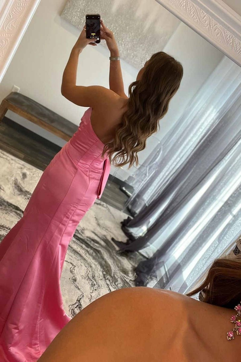 Mermaid Strapless Long Satin Prom Dresses with Bow Tie