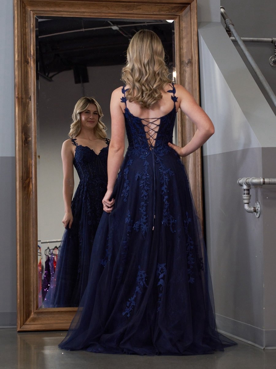 A-line Sweetheart Lace Tulle Prom Dresses with Slit