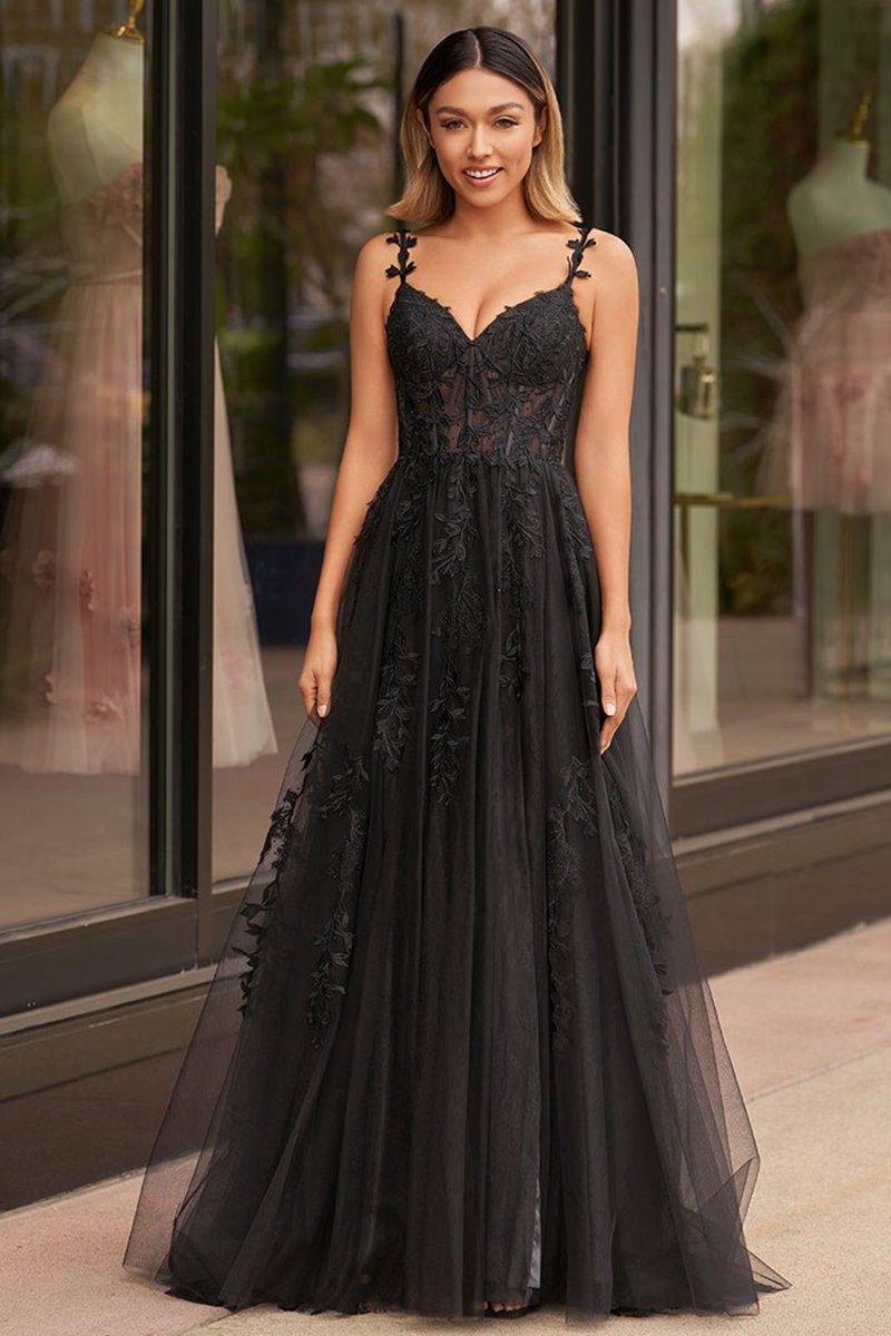 A-line Sweetheart Lace Tulle Prom Dresses with Slit