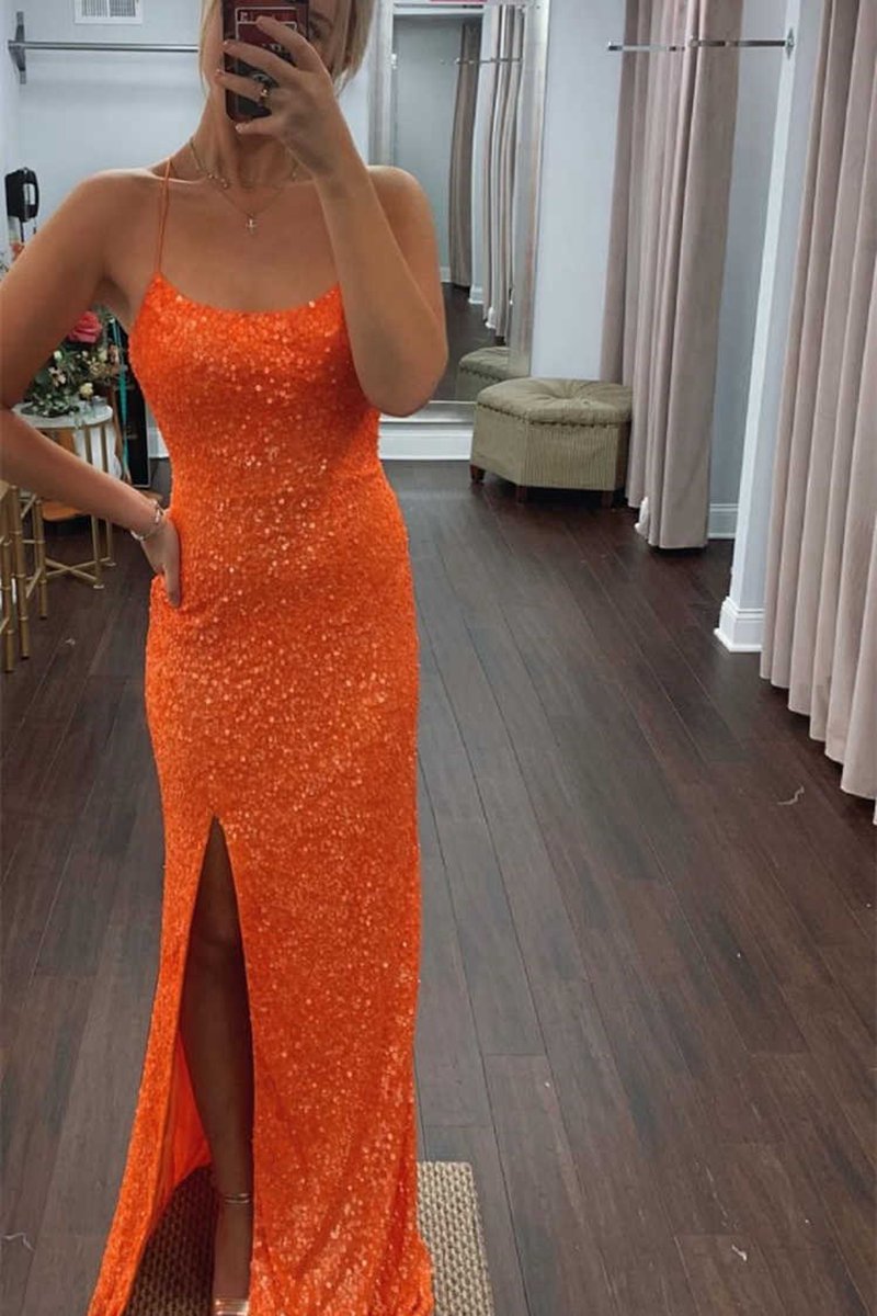 Mermaid Sequins Long Prom Dresses with Slit