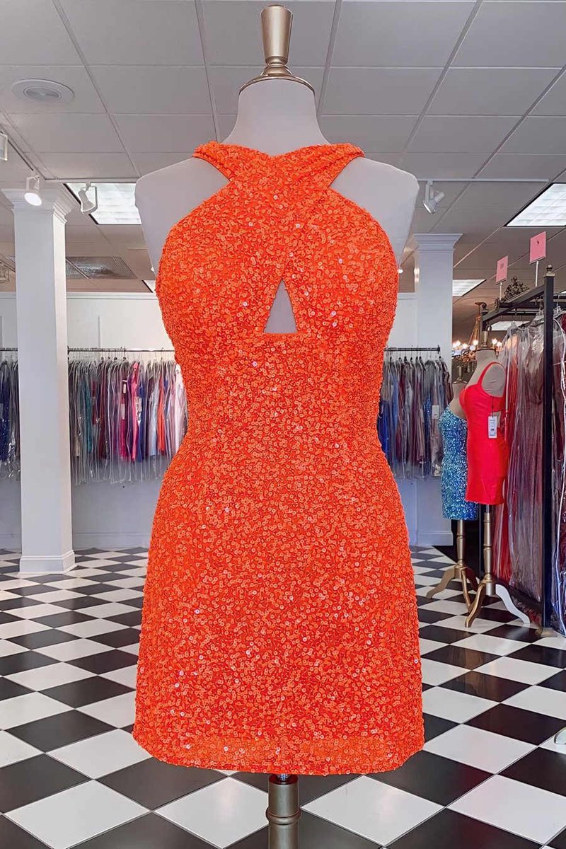 A-line Sheath Backless Sequins Homecoming Dresses