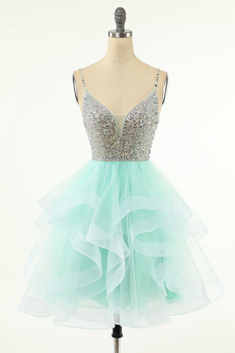 A-line V Neck Tulle Homecoming Dresses