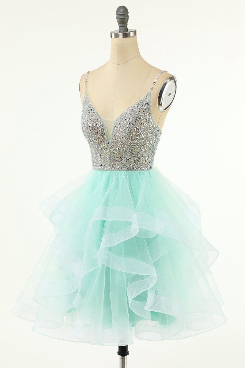 A-line V Neck Tulle Homecoming Dresses