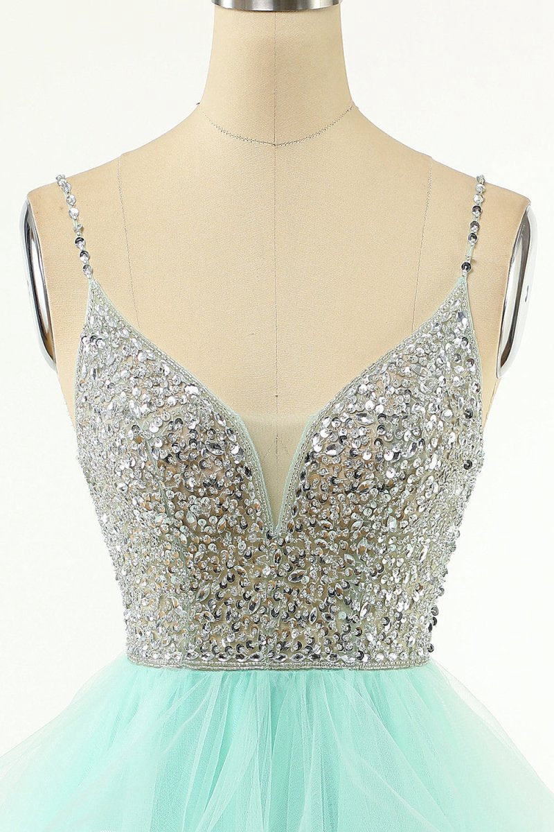 A-line V Neck Tulle Homecoming Dresses