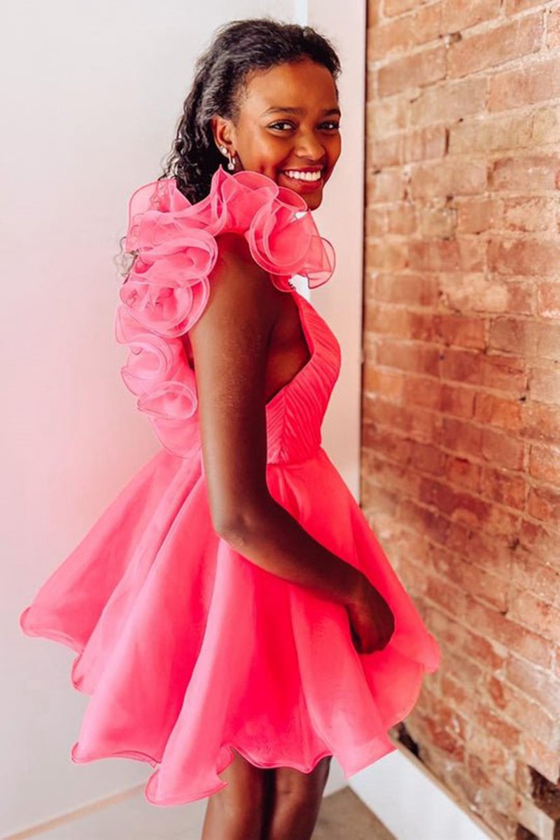 A-line Organza V Neck Homecoming Dresses