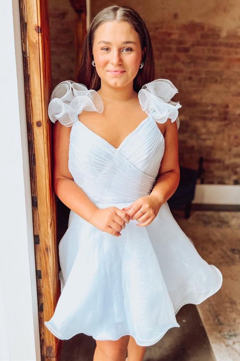 A-line Organza V Neck Homecoming Dresses
