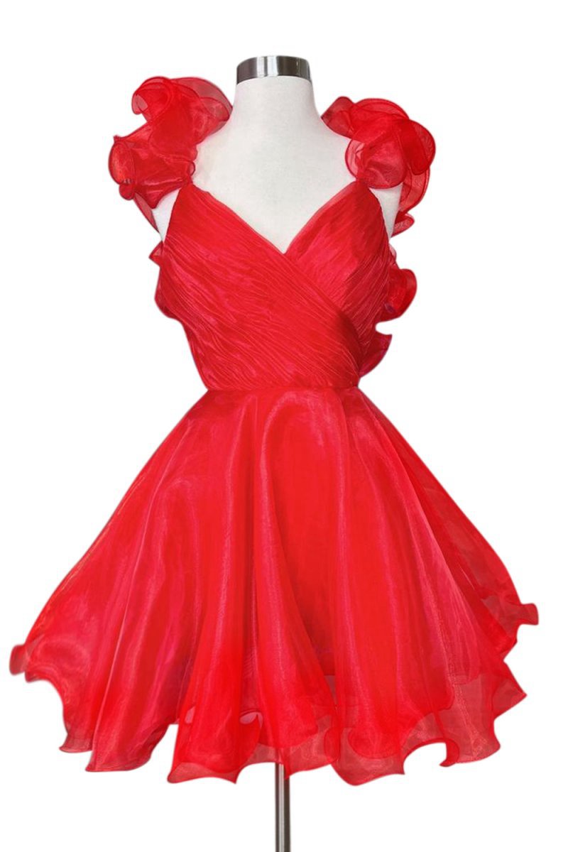 A-line Organza V Neck Homecoming Dresses