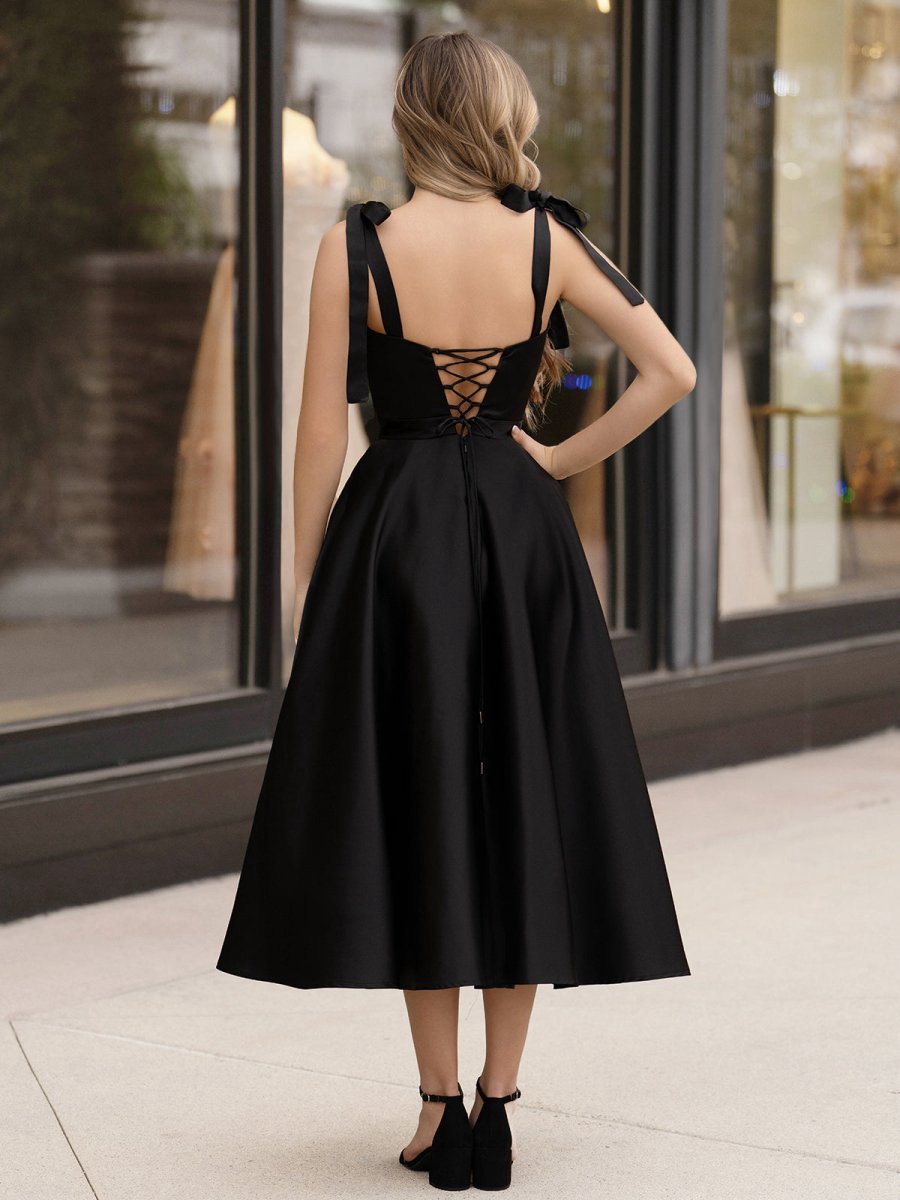 A-line Sweetheart Satin Tea Length Homecoming Dresses