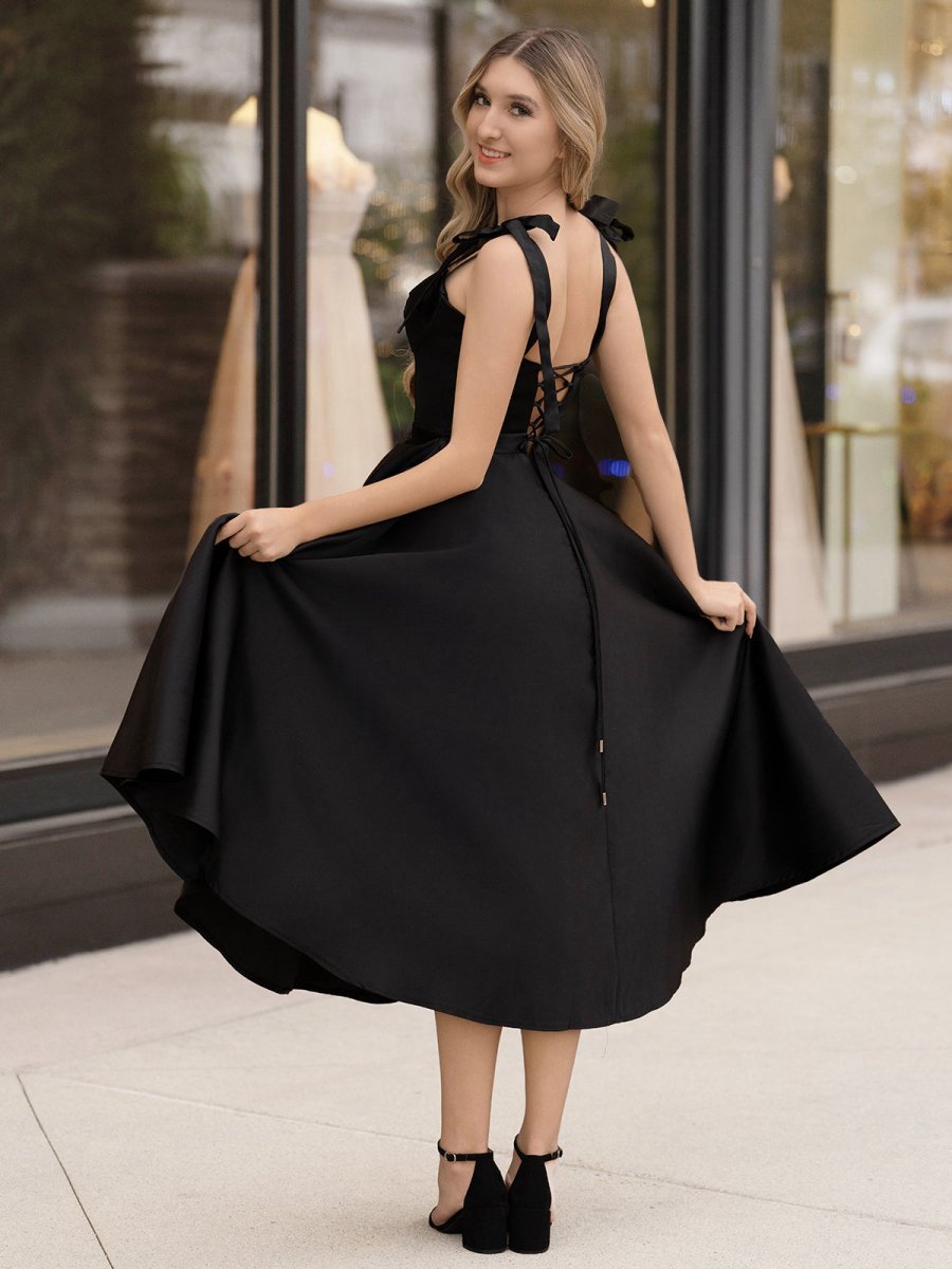 A-line Sweetheart Satin Tea Length Homecoming Dresses