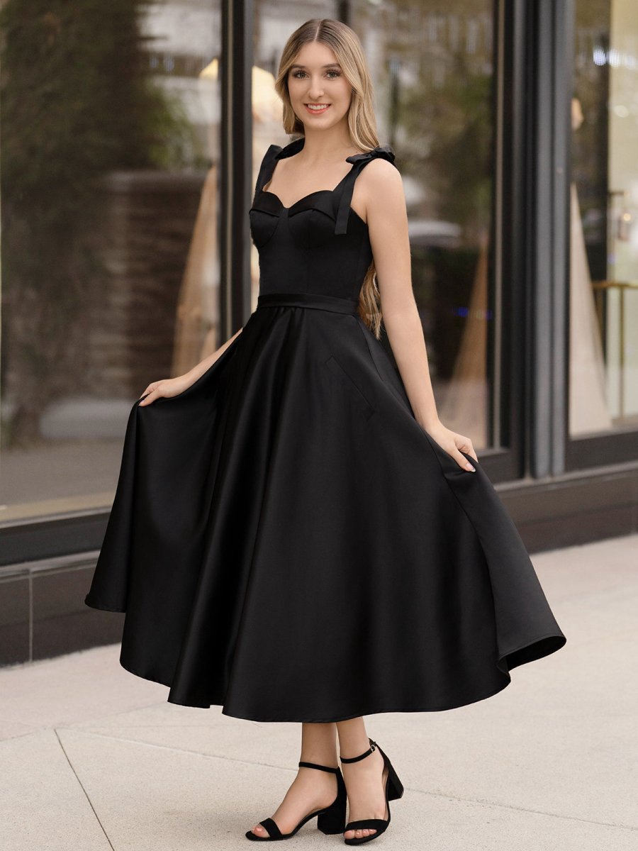 A-line Sweetheart Satin Tea Length Homecoming Dresses