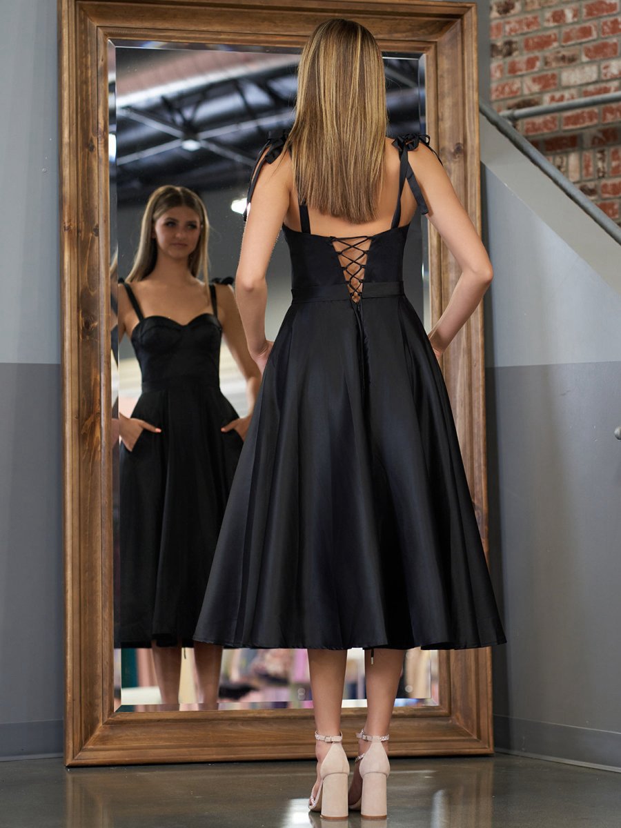 A-line Sweetheart Satin Tea Length Homecoming Dresses