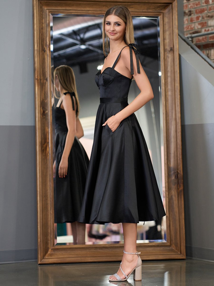 A-line Sweetheart Satin Tea Length Homecoming Dresses