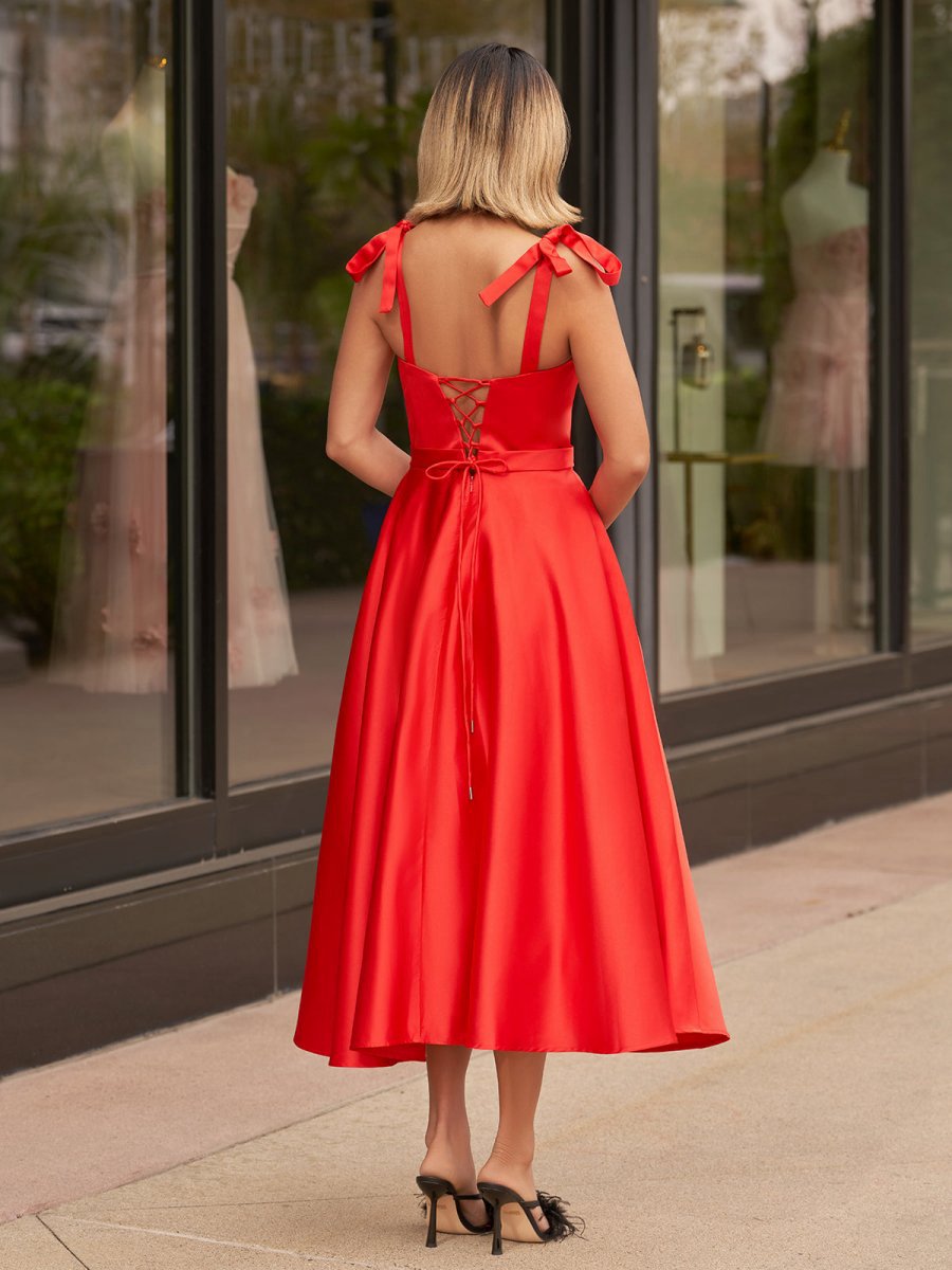A-line Sweetheart Satin Tea Length Homecoming Dresses