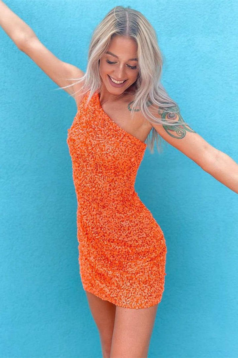 Sheath One Shoulder Sequins Homecoming Dresses
