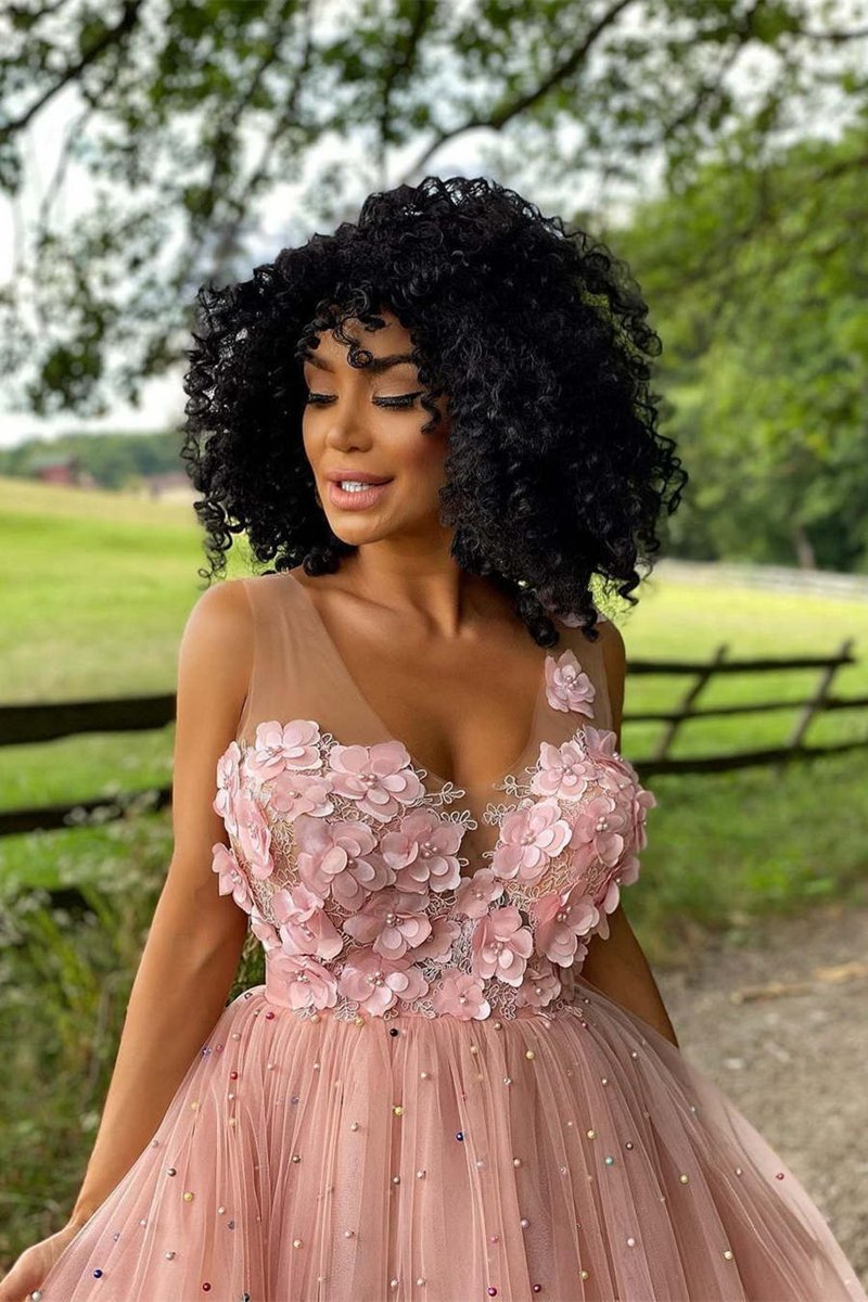 A-line Beaded Tulle Homecoming Dresses with Flowers