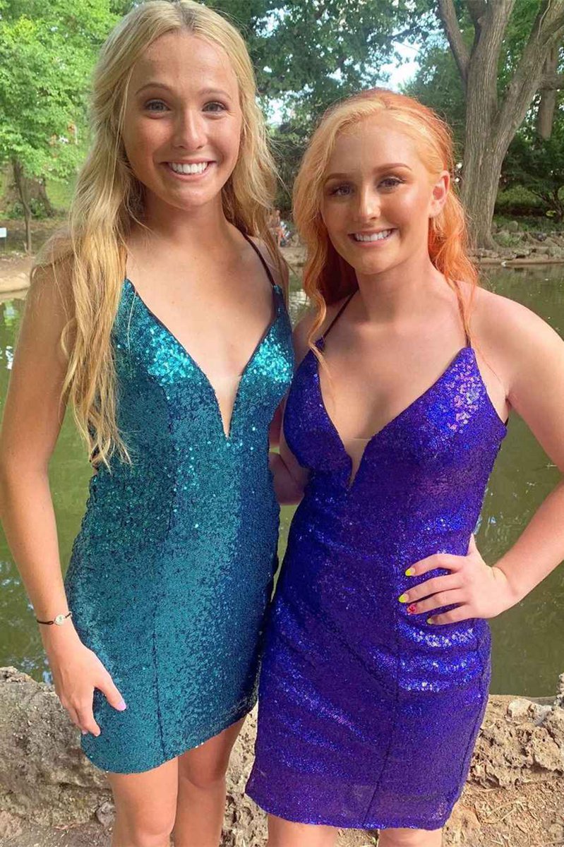 Bodycon Deep V-Neck Sequins Homecoming Dresses