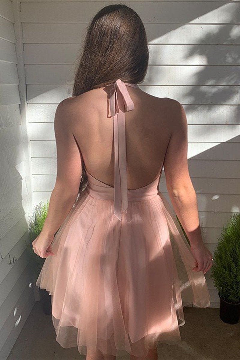 A-line Deep V-Neck Tulle Homecoming Dresses