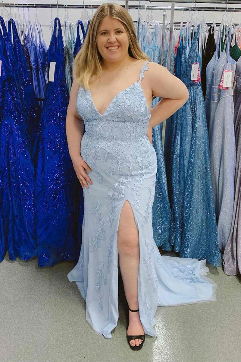 Elegant V-Neck Light long Prom Dresses with Lace Appliques