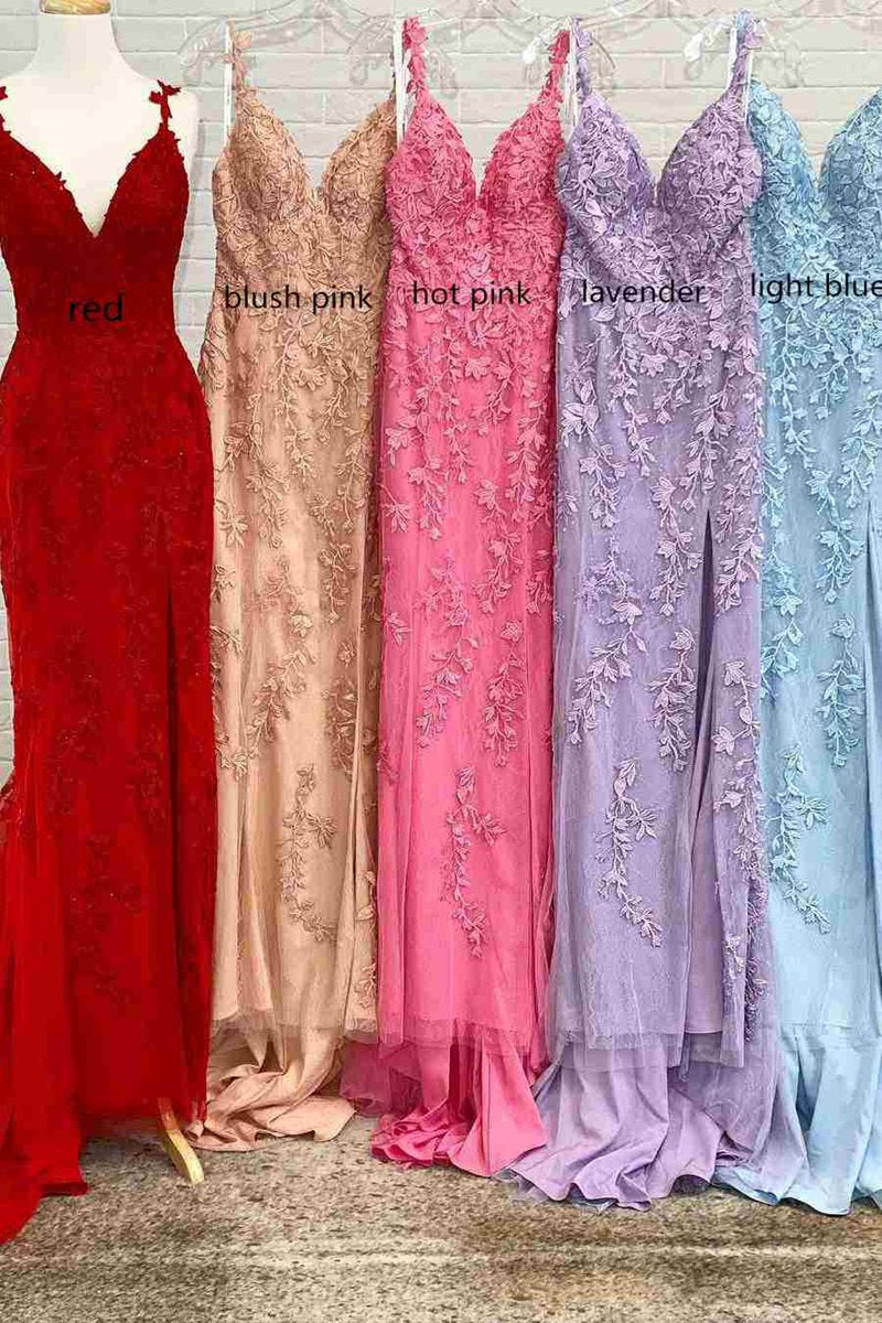 Elegant V-Neck Light long Prom Dresses with Lace Appliques