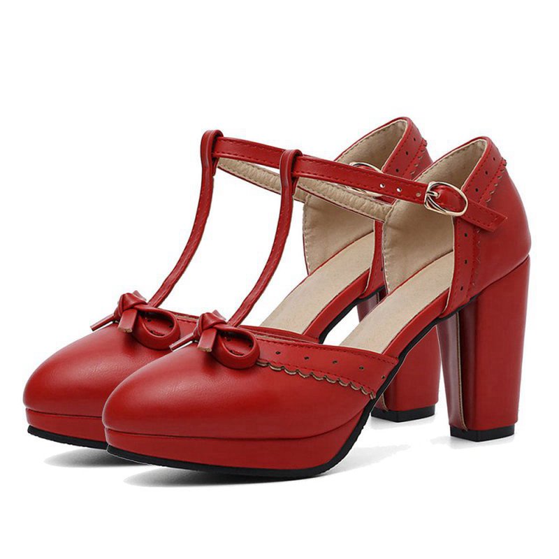 Retro Bow T-Strap High Heels Shoes