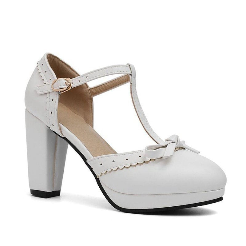 Retro Bow T-Strap High Heels Shoes