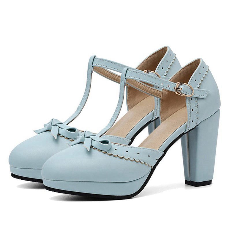 Retro Bow T-Strap High Heels Shoes